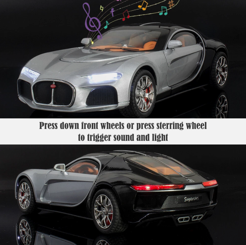 Mașină din Metal Bugatti Atlantic 1:32,Uși Deschizătoare, Lumini și Sunete, Accesoriu Valize Detașabile, 15,5 cm [5]