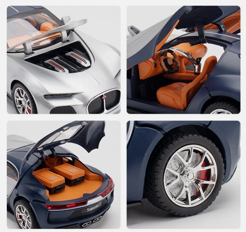 Mașină din Metal Bugatti Atlantic 1:32,Uși Deschizătoare, Lumini și Sunete, Accesoriu Valize Detașabile, 15,5 cm [7]