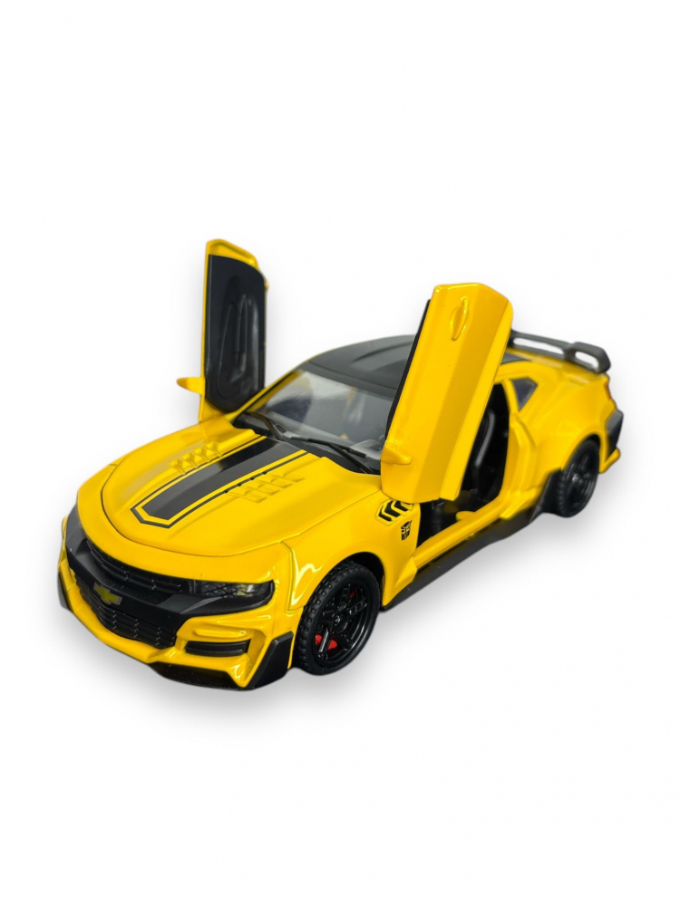 Macheta Chevrolet Camaro, din Metal, cu Lumini ( Faruri si Stopuri ) si Sunete realistice de Motor si Alarma, cu Functie Pull-Back, cu Functie de Deschidere a Usilor, Galben [9]