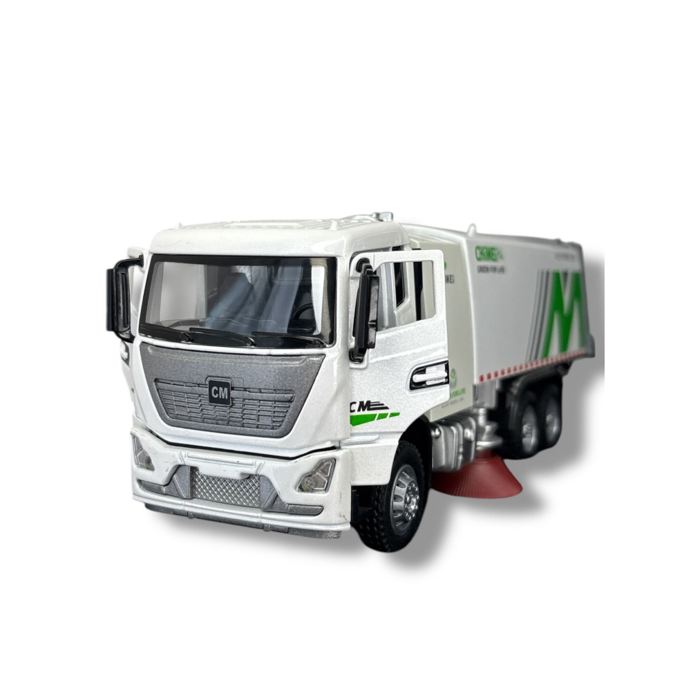 Macheta Cleaning City Truck, din Metal - Vehicul cu Functie Pull-Back, Sunete, Lumini, 22 cm, Usi si Panouri Detasabile, Parte Frontala Deschizabila- Jucarie Camion de Curatenie [10]