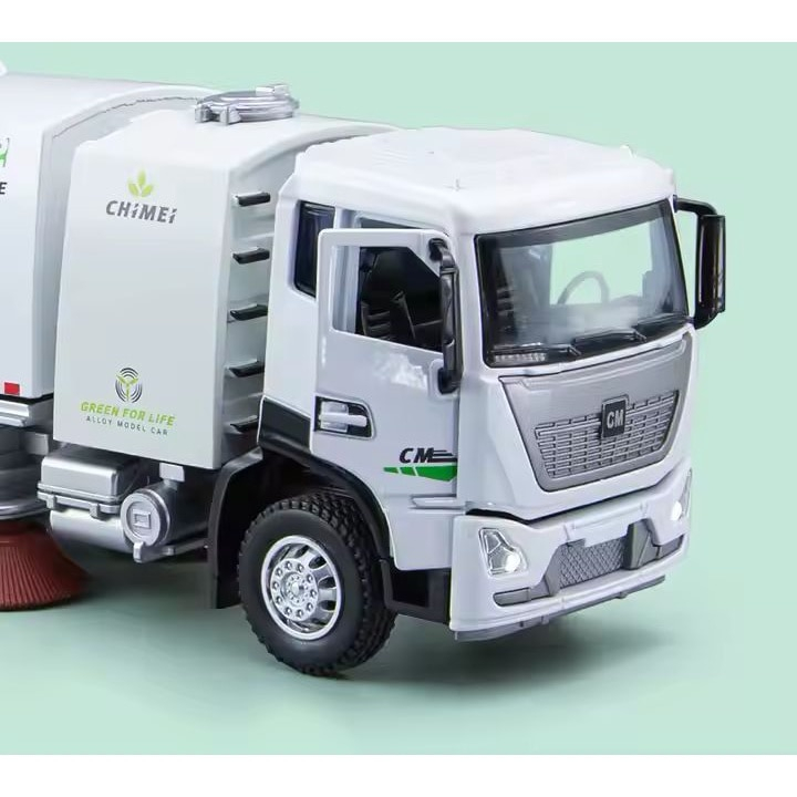 Macheta Cleaning City Truck, din Metal - Vehicul cu Functie Pull-Back, Sunete, Lumini, 22 cm, Usi si Panouri Detasabile, Parte Frontala Deschizabila- Jucarie Camion de Curatenie [3]