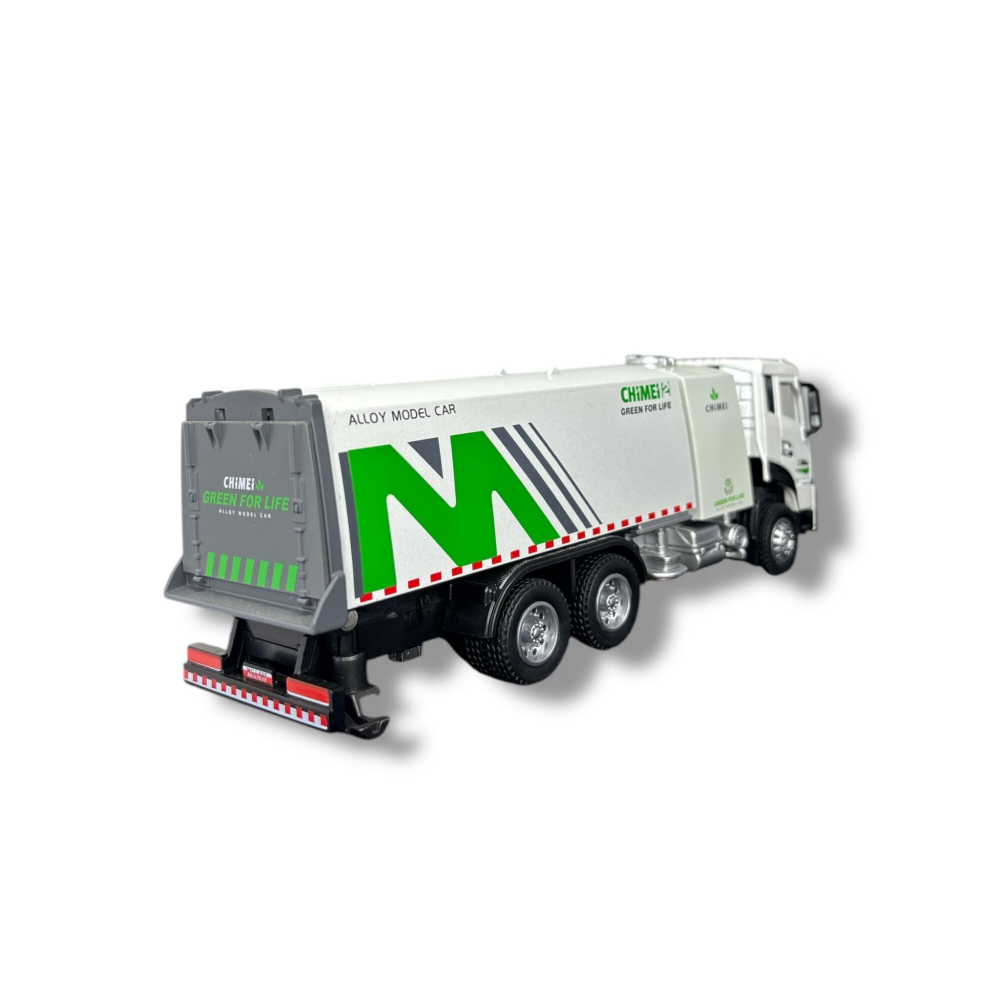 Macheta Cleaning City Truck, din Metal - Vehicul cu Functie Pull-Back, Sunete, Lumini, 22 cm, Usi si Panouri Detasabile, Parte Frontala Deschizabila- Jucarie Camion de Curatenie [4]