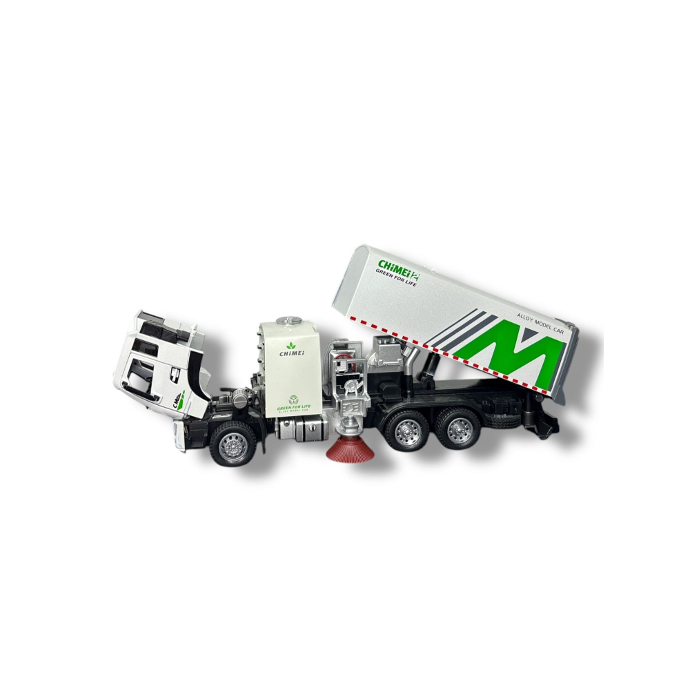 Macheta Cleaning City Truck, din Metal - Vehicul cu Functie Pull-Back, Sunete, Lumini, 22 cm, Usi si Panouri Detasabile, Parte Frontala Deschizabila- Jucarie Camion de Curatenie [8]