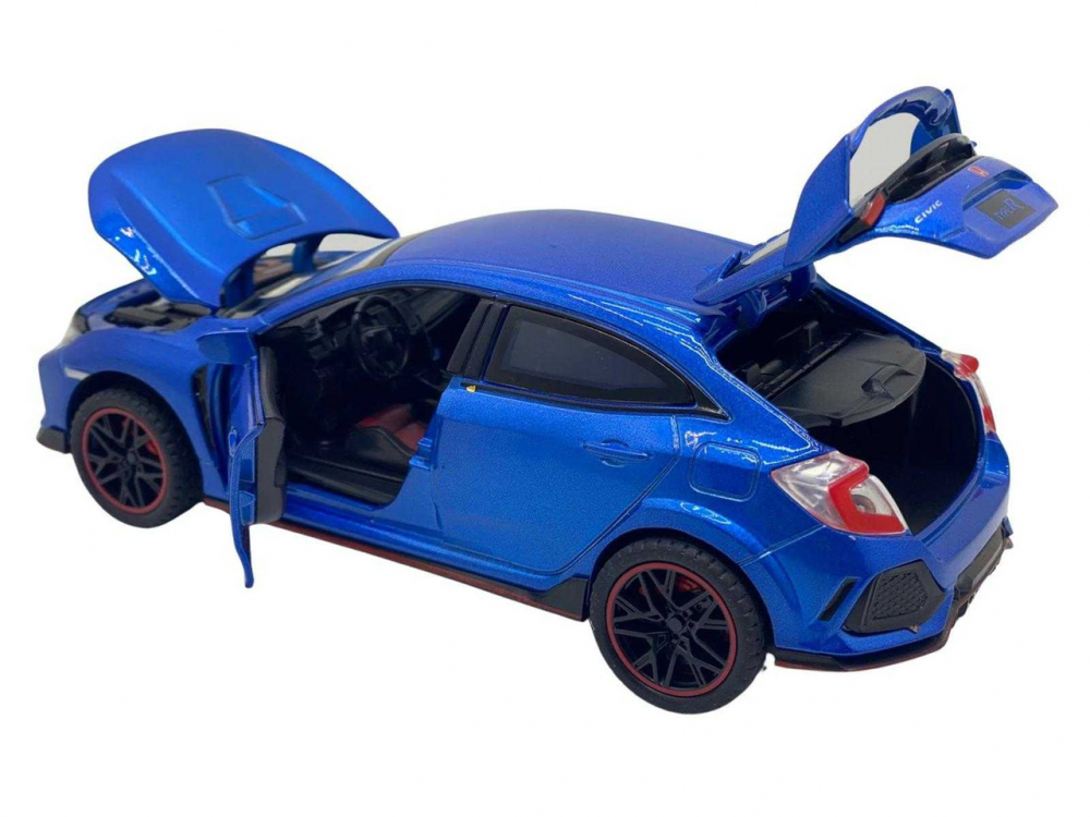 Macheta Honda Civic Type R, Metal, Sunete de Motor si Lumini, Functii de Deschidere Usi si Pull-Back, 15 cm, Albastru [2]