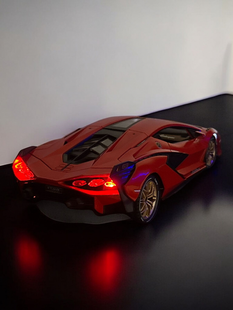 Macheta Lamborghini SIAN, 1:14, din Metal, cu Lumini si Sunete realistice de Motor si Alarma, cu Functie Pull-Back, cu Functie de Deschidere a Usilor - Rosu [13]