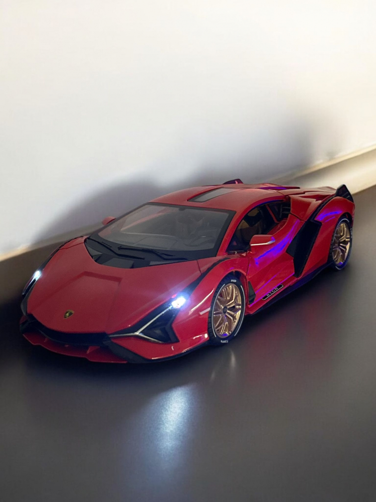 Macheta Lamborghini SIAN, 1:14, din Metal, cu Lumini si Sunete realistice de Motor si Alarma, cu Functie Pull-Back, cu Functie de Deschidere a Usilor - Rosu [14]
