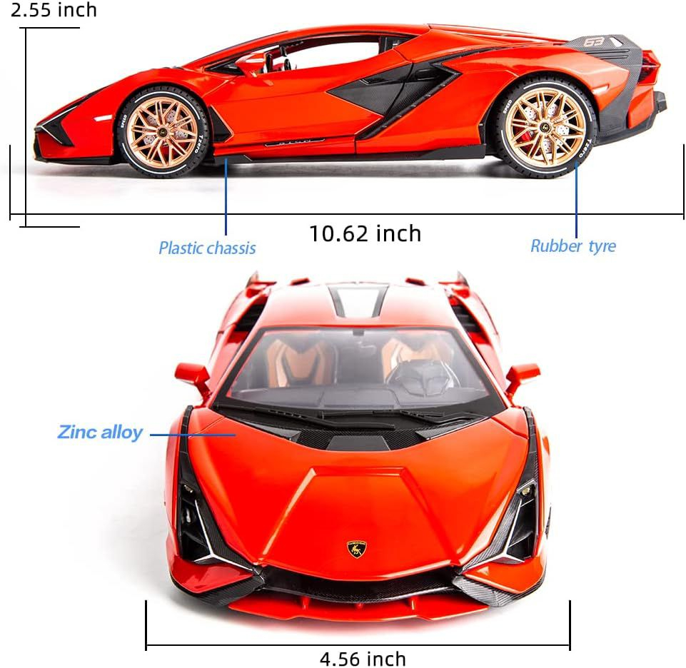 Macheta Lamborghini SIAN, 1:14, din Metal, cu Lumini si Sunete realistice de Motor si Alarma, cu Functie Pull-Back, cu Functie de Deschidere a Usilor - Rosu [9]
