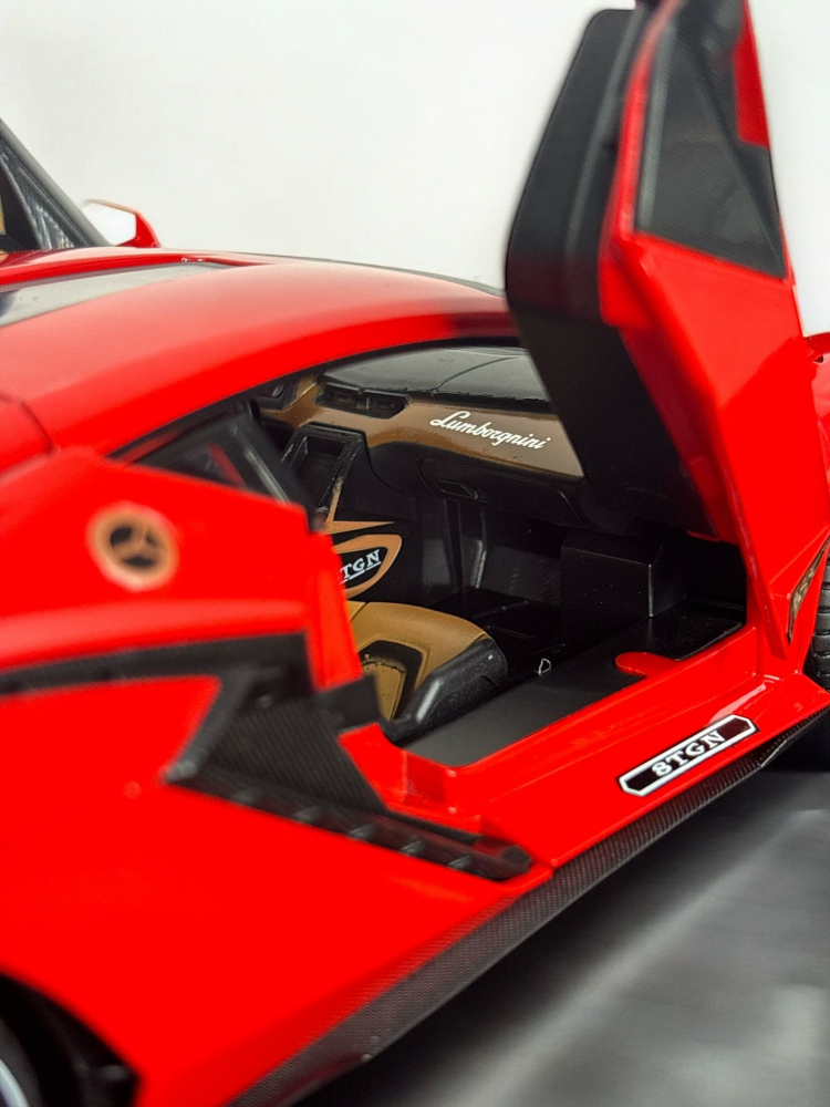 Macheta Lamborghini SIAN, 1:14, din Metal, cu Lumini si Sunete realistice de Motor si Alarma, cu Functie Pull-Back, cu Functie de Deschidere a Usilor - Rosu [19]