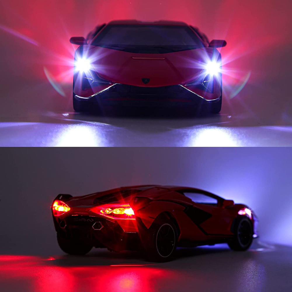 Macheta Lamborghini SIAN, Metal, Sunete de Motor si Lumini, Functii de Deschidere Usi si Pull-Back, Albastru, 15 cm [3]