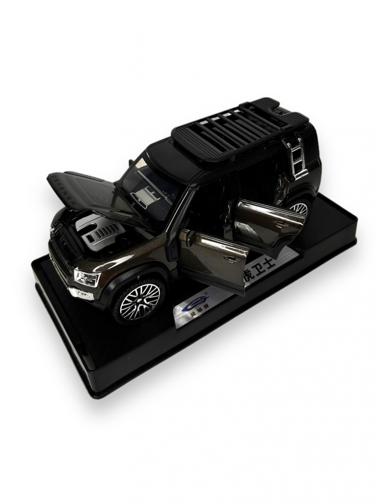 Macheta Land Rover Defender, Metal, Sunete de Motor si Lumini, Functii de Deschidere Usi si Pull-Back, 15 cm, Maro [2]