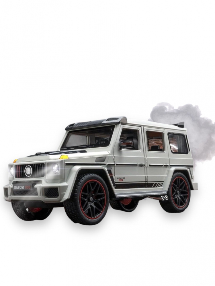Macheta Mercedes G-Class Brabus, Fum pe Baza de Apa, din Metal, cu Lumini si Sunete realistice de Motor si Alarma, cu Functie Pull-Back, cu Functie de Deschidere a Usilor si de Viraj - Alb [1]