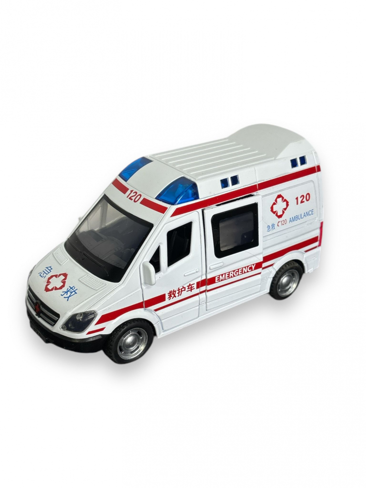 Macheta Mercedes Sprinter, Ambulanta, din Metal, cu Lumini si Sunete realistice de Motor si Alarma, cu Functie Pull-Back, cu Functie de Deschidere a Usilor [3]