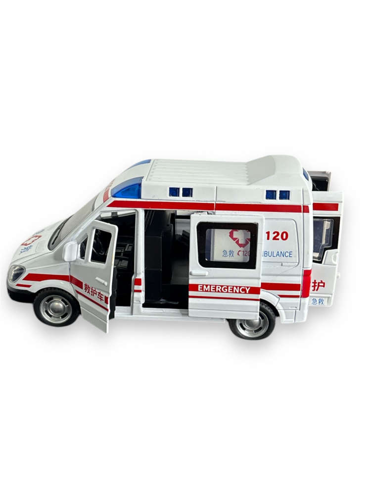 Macheta Mercedes Sprinter, Ambulanta, din Metal, cu Lumini si Sunete realistice de Motor si Alarma, cu Functie Pull-Back, cu Functie de Deschidere a Usilor [2]