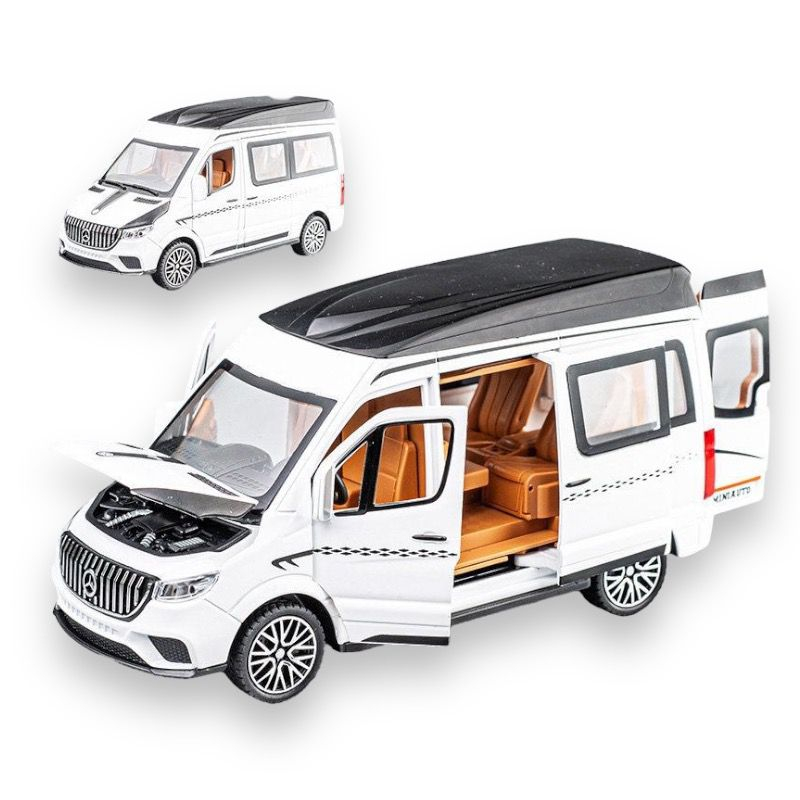 Macheta Mercedes Sprinter, din Metal, cu Lumini si Sunete realistice de Motor si Alarma, cu Functie Pull-Back, cu Functie de Deschidere a Usilor - Alb [10]