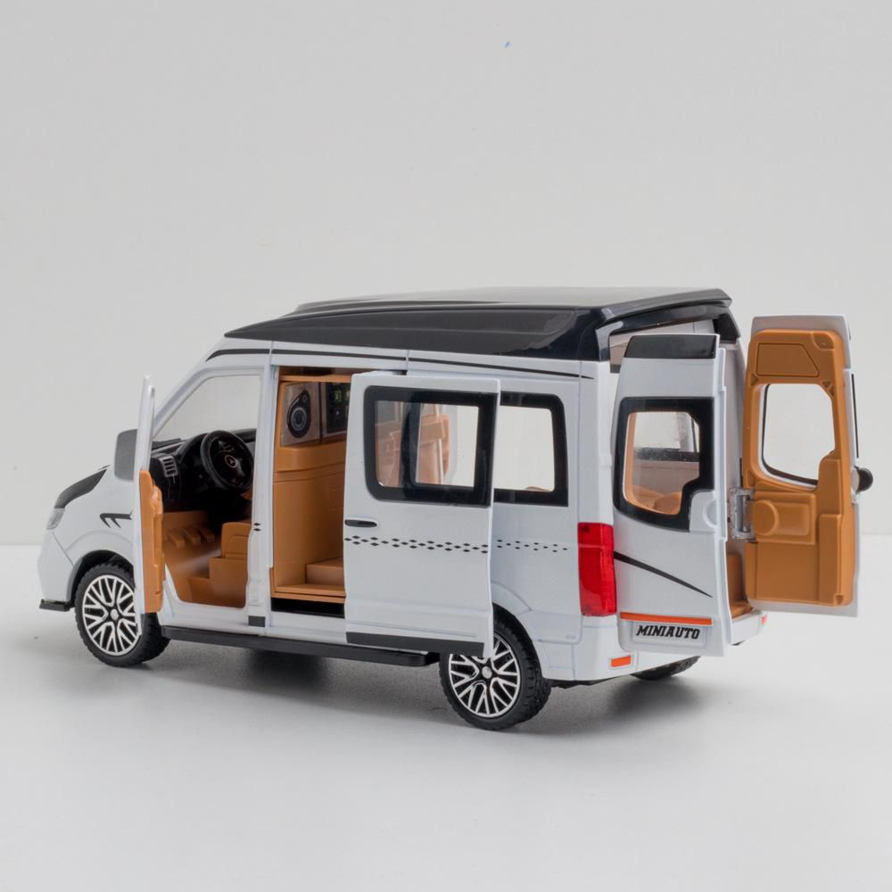 Macheta Mercedes Sprinter, din Metal, cu Lumini si Sunete realistice de Motor si Alarma, cu Functie Pull-Back, cu Functie de Deschidere a Usilor - Alb [14]