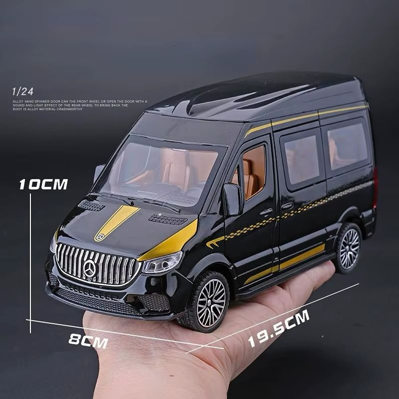 Macheta Mercedes Sprinter, din Metal, cu Lumini si Sunete realistice de Motor si Alarma, cu Functie Pull-Back, cu Functie de Deschidere a Usilor - Negru [21]