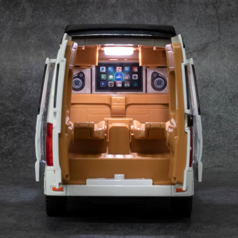 Macheta Mercedes Sprinter, din Metal, cu Lumini si Sunete realistice de Motor si Alarma, cu Functie Pull-Back, cu Functie de Deschidere a Usilor - Negru [13]