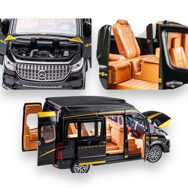 Macheta Mercedes Sprinter, din Metal, cu Lumini si Sunete realistice de Motor si Alarma, cu Functie Pull-Back, cu Functie de Deschidere a Usilor - Negru [17]