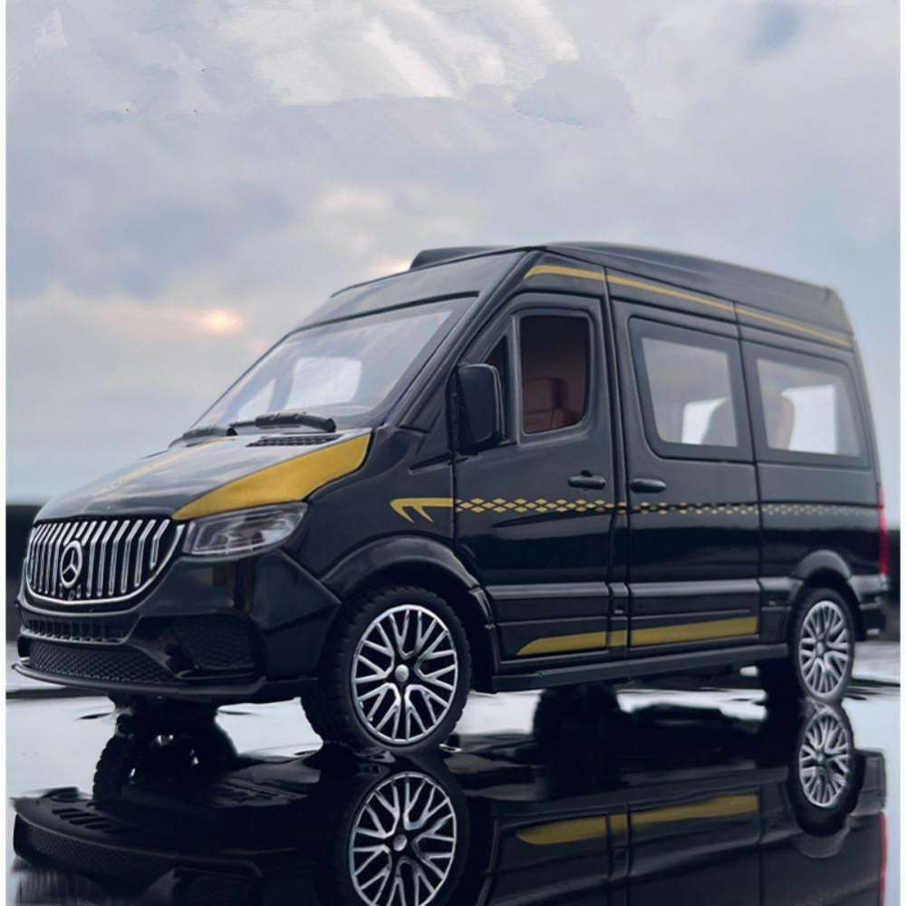 Macheta Mercedes Sprinter, din Metal, cu Lumini si Sunete realistice de Motor si Alarma, cu Functie Pull-Back, cu Functie de Deschidere a Usilor - Negru [9]