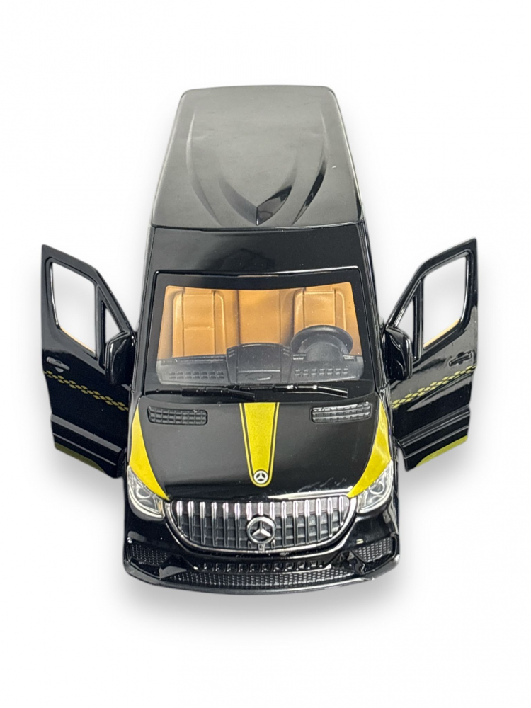 Macheta Mercedes Sprinter, din Metal, cu Lumini si Sunete realistice de Motor si Alarma, cu Functie Pull-Back, cu Functie de Deschidere a Usilor - Negru [5]