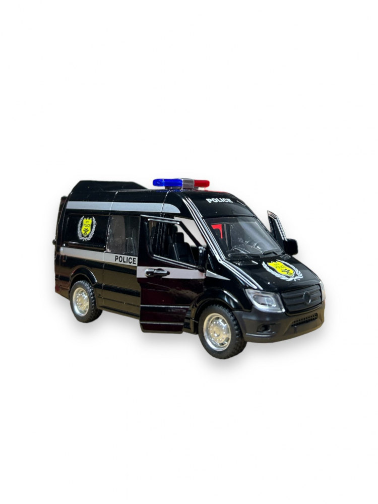 Macheta Mercedes Sprinter, Duba de Politie, Metal, Negru, 15 cm [5]