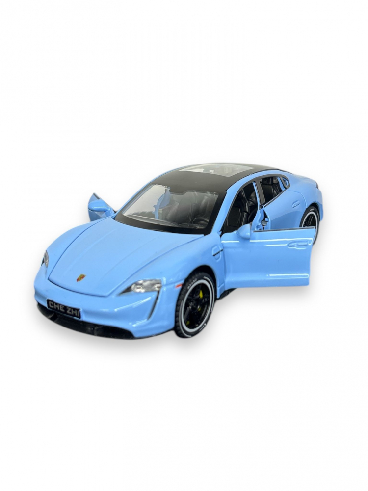 Macheta Porche Taycan, din Metal, cu Lumini si Sunete realistice de Motor si Alarma, cu Functie Pull-Back, cu Functie de Deschidere a Usilor - Albastru [1]