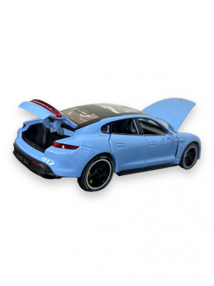 Macheta Porche Taycan, din Metal, cu Lumini si Sunete realistice de Motor si Alarma, cu Functie Pull-Back, cu Functie de Deschidere a Usilor - Albastru [6]
