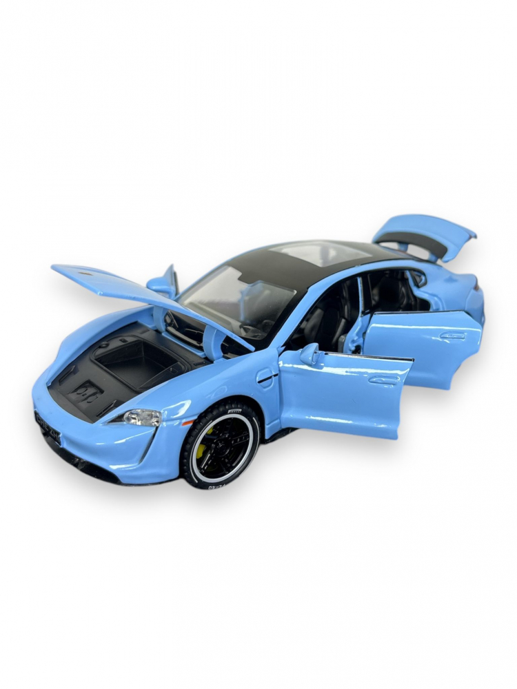 Macheta Porche Taycan, din Metal, cu Lumini si Sunete realistice de Motor si Alarma, cu Functie Pull-Back, cu Functie de Deschidere a Usilor - Albastru [2]