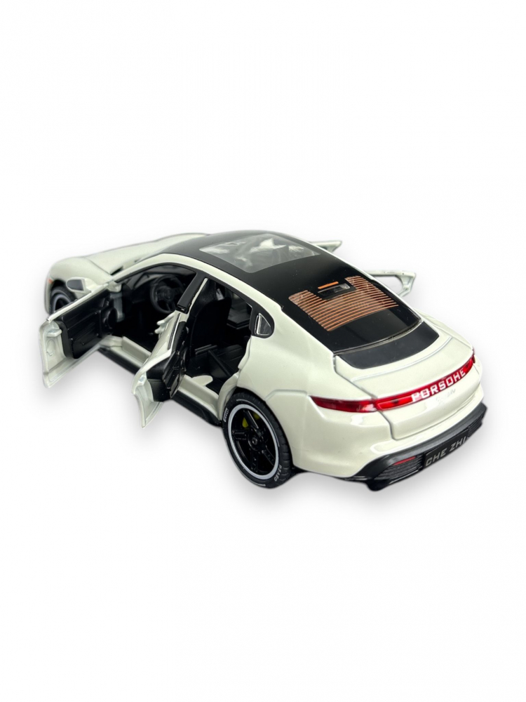 Macheta Porche Taycan, din Metal, cu Lumini si Sunete realistice de Motor si Alarma, cu Functie Pull-Back, cu Functie de Deschidere a Usilor - Crem [9]