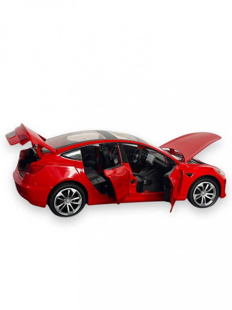 Macheta Tesla Model 3, din Metal, cu Faruri si Stopuri care Lumineaza, Sunete realistice de Motor si Alarma, cu Functie Pull-Back, cu Functie de Deschidere a Usilor - Rosu [12]