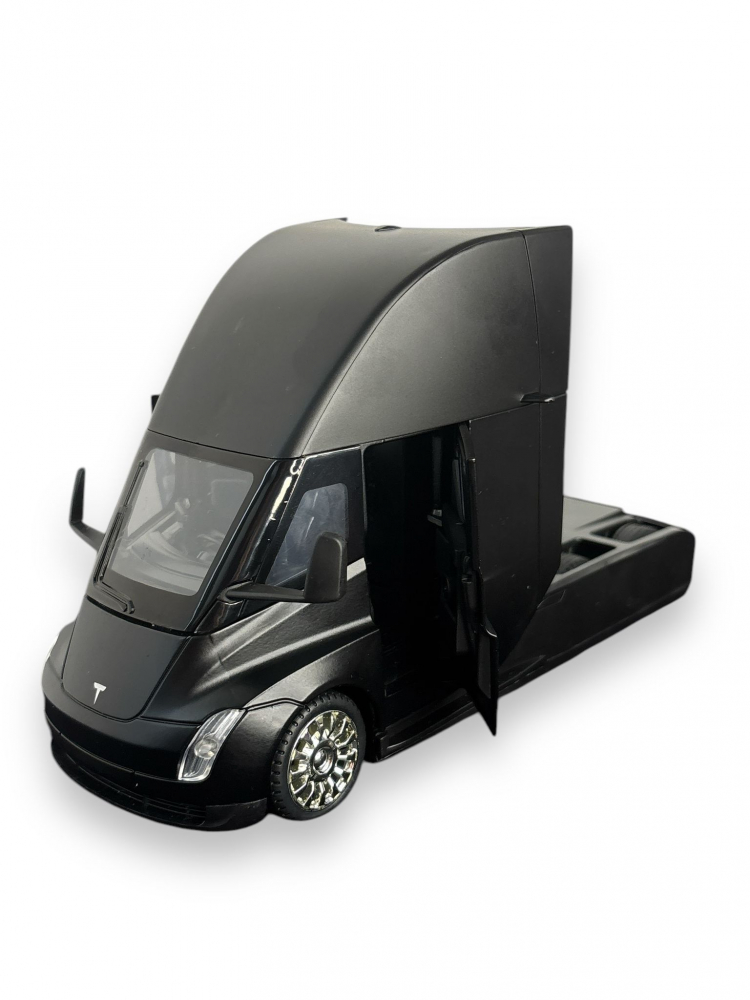 Macheta Tesla Semi-Trailer Truck Head, cu Statie de Incarcare, din Metal, cu Lumini si Sunete realistice de Motor si Alarma, cu Functie Pull-Back, cu Functie de Deschidere a Usilor - Negru [2]