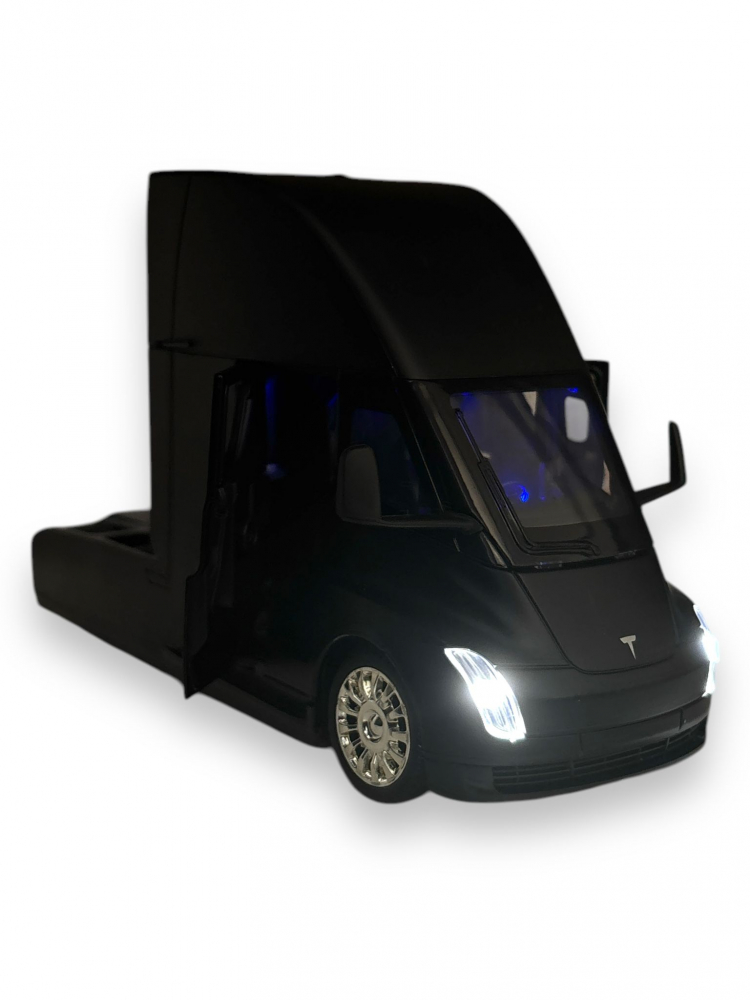 Macheta Tesla Semi-Trailer Truck Head, cu Statie de Incarcare, din Metal, cu Lumini si Sunete realistice de Motor si Alarma, cu Functie Pull-Back, cu Functie de Deschidere a Usilor - Negru [13]