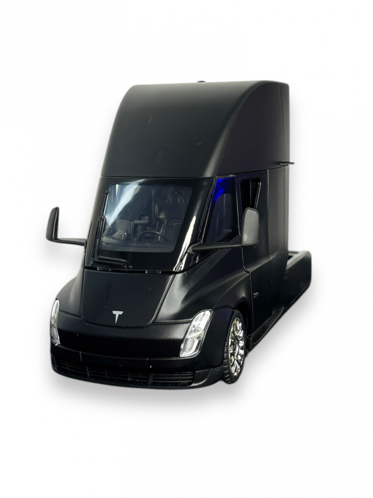 Macheta Tesla Semi-Trailer Truck Head, cu Statie de Incarcare, din Metal, cu Lumini si Sunete realistice de Motor si Alarma, cu Functie Pull-Back, cu Functie de Deschidere a Usilor - Negru [10]