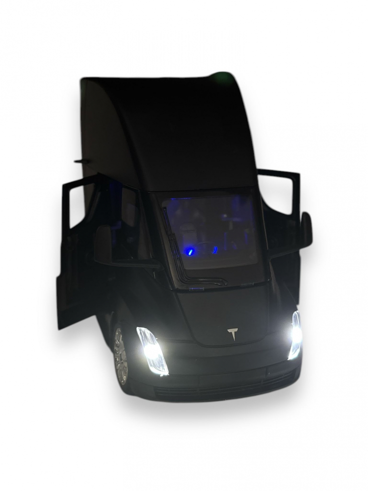 Macheta Tesla Semi-Trailer Truck Head, cu Statie de Incarcare, din Metal, cu Lumini si Sunete realistice de Motor si Alarma, cu Functie Pull-Back, cu Functie de Deschidere a Usilor - Negru [7]