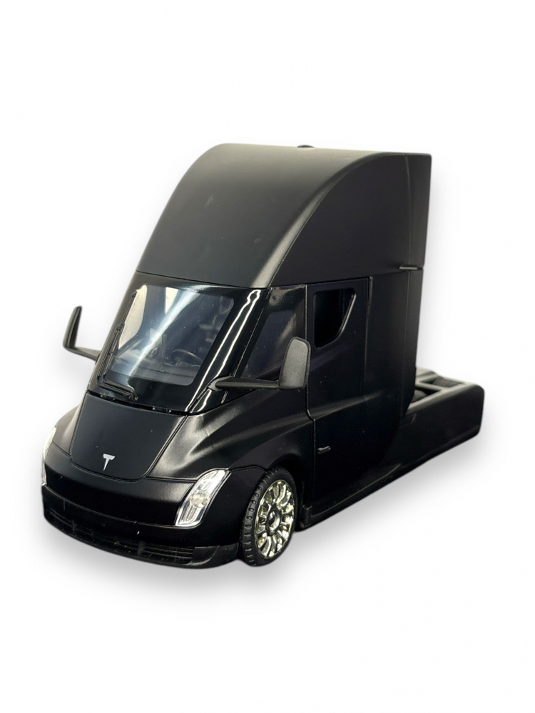 Macheta Tesla Semi-Trailer Truck Head, cu Statie de Incarcare, din Metal, cu Lumini si Sunete realistice de Motor si Alarma, cu Functie Pull-Back, cu Functie de Deschidere a Usilor - Negru [5]
