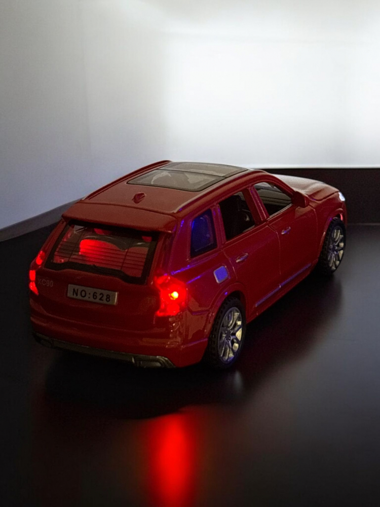 Macheta Volvo XC90, din Metal, cu Lumini si Sunete realistice de Motor si Alarma, cu Functie Pull-Back, cu Functie de Deschidere a Usilor - Rosu [15]