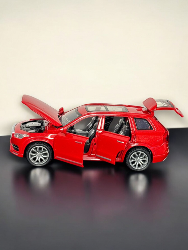 Macheta Volvo XC90, din Metal, cu Lumini si Sunete realistice de Motor si Alarma, cu Functie Pull-Back, cu Functie de Deschidere a Usilor - Rosu [8]