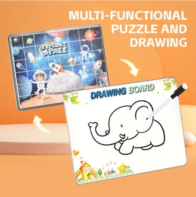 Masa Interactiva DIY cu Puzzle si Blocuri de Constructie – Include 48 Piese de Asamblare, Tabla de Scris cu 2 Creioane, Placa de Constructie, Joc Gobang cu 100 Piese, Abtibilduri [2]