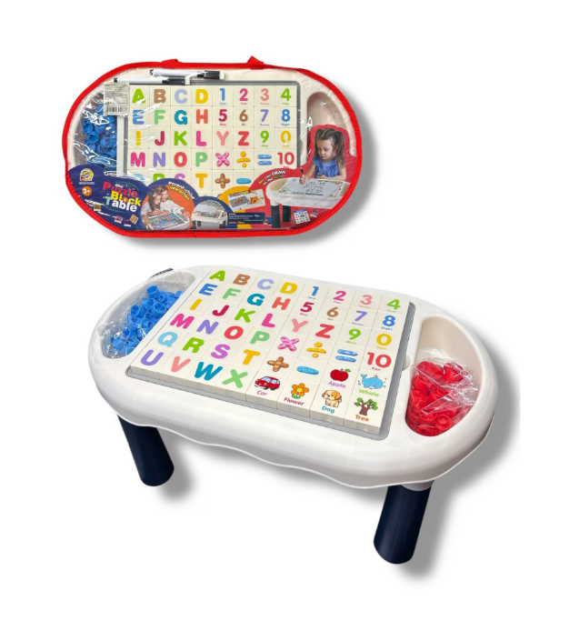 Masa Interactiva DIY cu Puzzle si Blocuri de Constructie – Include 48 Piese de Asamblare, Tabla de Scris cu 2 Creioane, Placa de Constructie, Joc Gobang cu 100 Piese, Abtibilduri [10]