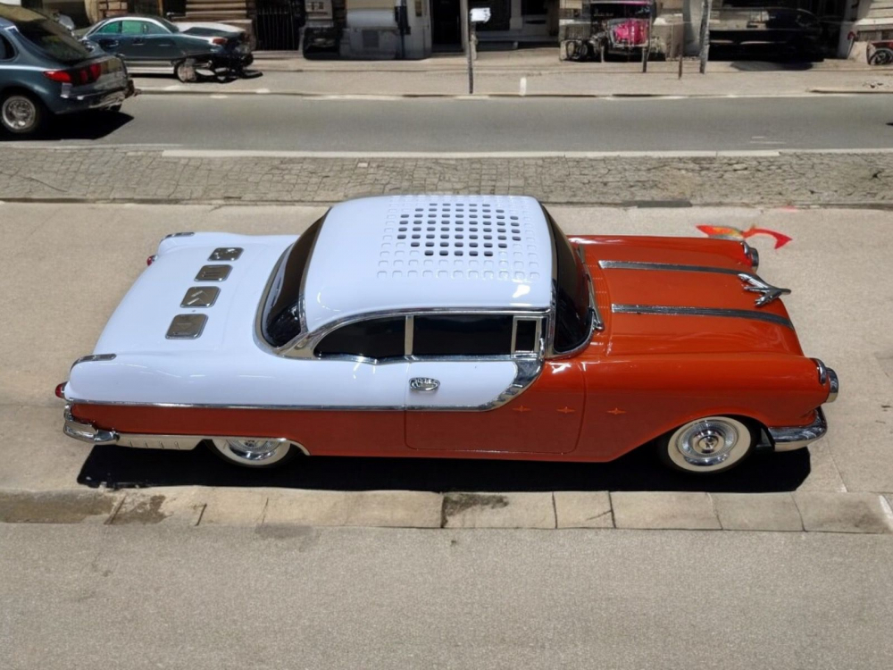 Masina-Boxa Pontiac 1955, cu Bluetooth, MP3, USB, Card TF, U Disk, Radio FM, HIFI Stereo, din Plastic, 28cm - Portocaliu [11]