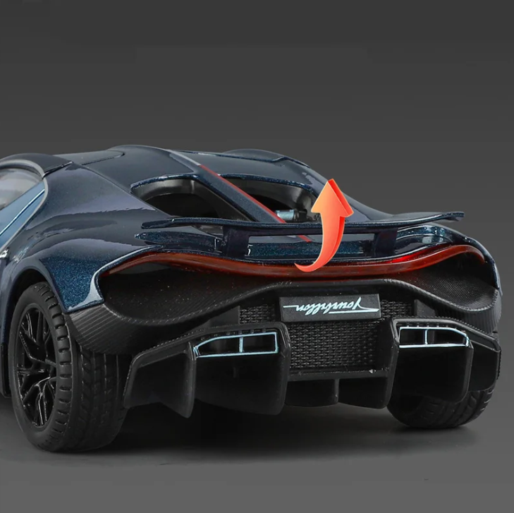Masina din Metal Bugatti Tourbillon V16, 20 cm, Functie Pull Back, Usile Deschizabile si Spoiler Mobil, Lumini si Sunete, Automacheta Hypercar [5]