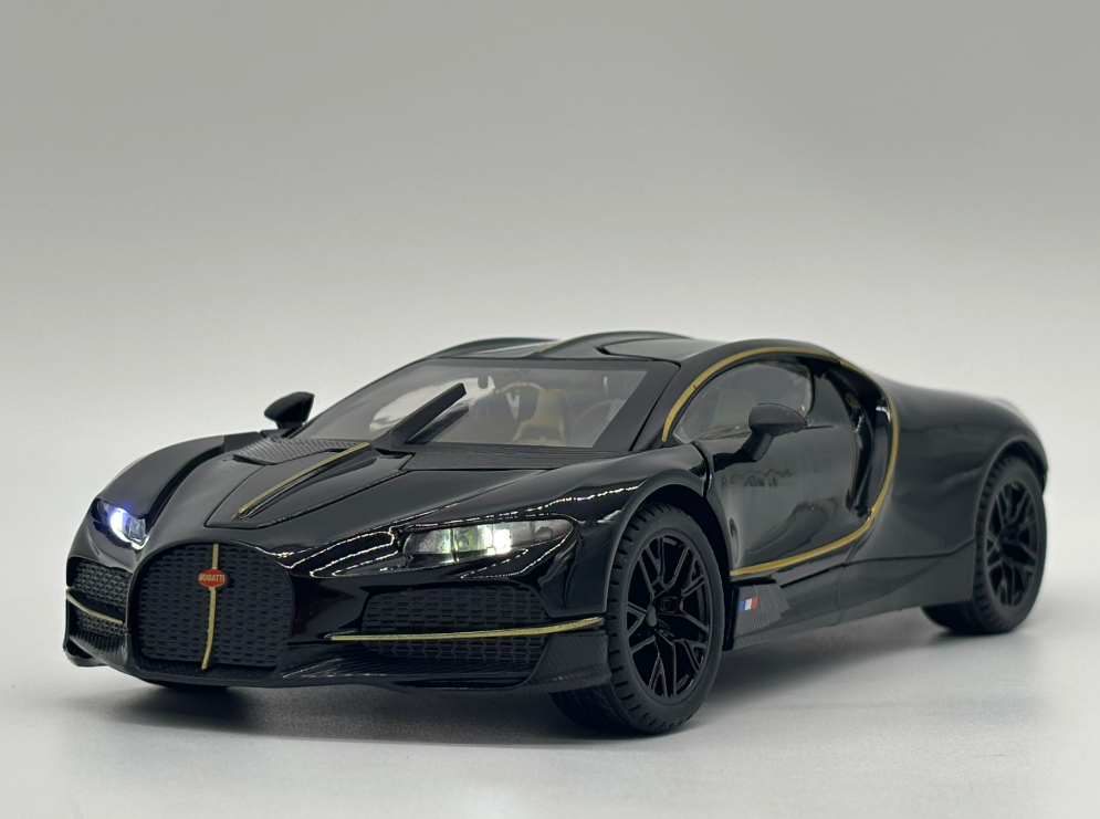 Masina din Metal Bugatti Tourbillon V16, 20 cm, Functie Pull Back, Usile Deschizabile si Spoiler Mobil, Lumini si Sunete, Automacheta Hypercar [6]