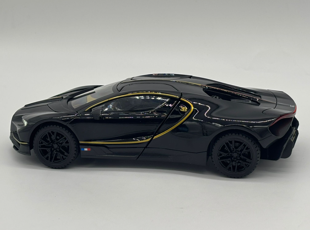 Masina din Metal Bugatti Tourbillon V16, 20 cm, Functie Pull Back, Usile Deschizabile si Spoiler Mobil, Lumini si Sunete, Automacheta Hypercar [11]