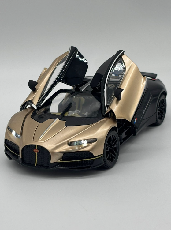 Masina din Metal Bugatti Tourbillon V16, 20 cm, Functie Pull Back, Usile Deschizabile si Spoiler Mobil, Lumini si Sunete, Automacheta Hypercar [14]