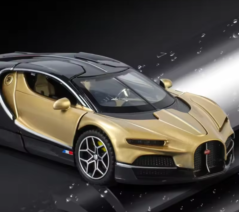 Masina din Metal Bugatti Tourbillon V16, 20 cm, Functie Pull Back, Usile Deschizabile si Spoiler Mobil, Lumini si Sunete, Automacheta Hypercar [2]