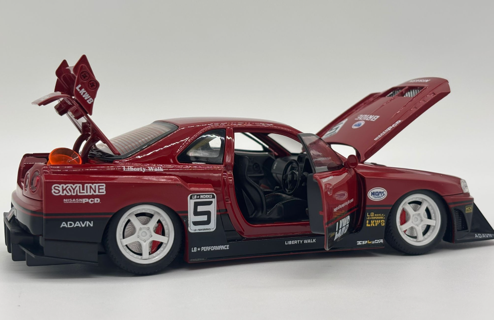 Masina din Metal Nissan Skyline GT-R R34 1:24 Fast & Furious, 20 cm, Se Deschide Complet, Lumini si Sunete, Claxon Realist [8]