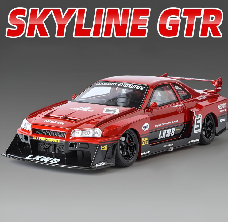 Masina din Metal Nissan Skyline GT-R R34 1:24 Fast & Furious, 20 cm, Se Deschide Complet, Lumini si Sunete, Claxon Realist [5]