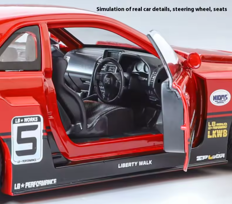 Masina din Metal Nissan Skyline GT-R R34 1:24 Fast & Furious, 20 cm, Se Deschide Complet, Lumini si Sunete, Claxon Realist [6]