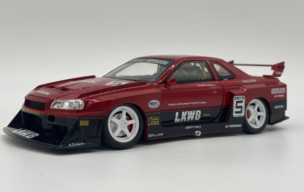 Masina din Metal Nissan Skyline GT-R R34 1:24 Fast & Furious, 20 cm, Se Deschide Complet, Lumini si Sunete, Claxon Realist [10]