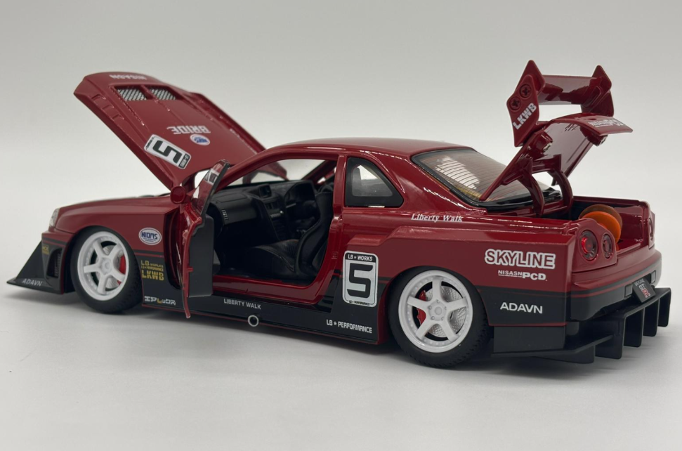 Masina din Metal Nissan Skyline GT-R R34 1:24 Fast & Furious, 20 cm, Se Deschide Complet, Lumini si Sunete, Claxon Realist [11]